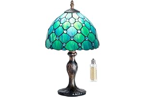 MIAOKE Lampe Stained Glass Lamp Vintage - Style Fleur Vitrail, Art Déco Convient pour chambre à coucher, lampe de chevet, bureau, étude - Ampoule E27 Non Fournie (Perles Vertes)