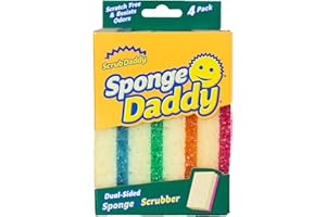 Scrub Daddy Sponge Daddy - Lavable Anti Scratch con Doble Cara Flextexture - Estropajo Cocina, Baño, Horno Esponja Antibacteriana, Reutilizable y Anti-Rayones - Paquete de 4