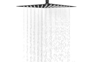 AUGIRKI Square Rainfall Shower Head, 10 inch Large Overhead Fixed Rain Showerhead with Angle Adjustment, Stainless Steel 304 with Matte Black - Standard Fitting, Easy Replacement