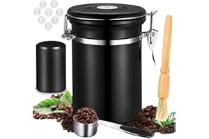 JOYBOY 1.8L Bote Hermetico para Café + Cepillo de limpieza de madera, para Grano o Cafe molido etc-Negro