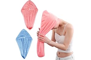 KYYLZ Asciugamani a Turbante, in Microfibra,Cappuccio per Capelli Secchi Assorbente,Teli doccia e sauna con Design a Bottoni, Asciugatura Rapida (Blu Rosa)