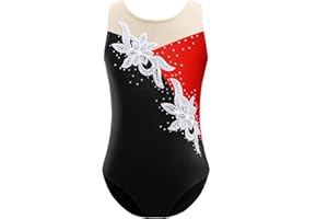 CHICTRY Kids Girl's Gymnastic Ballet Dance Leotard Unitard Mesh Splice Shiny Embroidery Diamonds Skating Jumpsuit Dance Wear