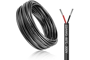 LightingWill 32.8FT/10M 22AWG 2x0.3mm² Electrical Wire 2 Core Cable, 22 Gauge 5V/12V/24V/240V/300V Low Voltage Flexible Extension Cable, Tinned Copper Wires, High Temperature Resistant