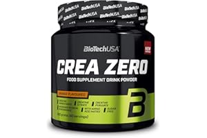 BioTechUSA Crea Zero | Créatine en poudre sans sucre | BCAAs, vitamines et minéraux ajoutés, 320 g, Orange