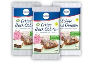 Küchle eckige Back Oblaten Bio Vegan 100mm 40g pro Packung 3er Pack Esspapier zum Backen von Makronen & Lebkuchen