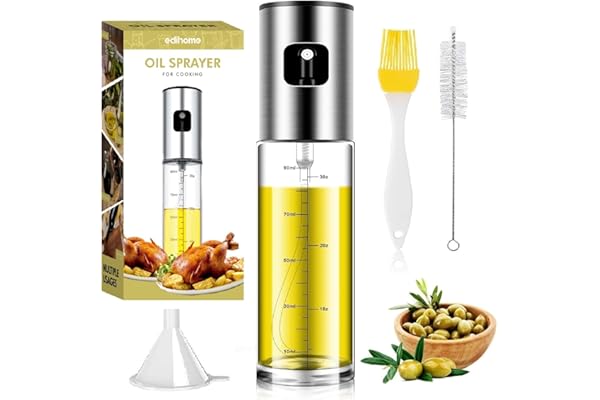 edihome, Spray Huile Cuisine, Vaporisateur pour Friteuse d´Air, 100 ml, Pulverisateur Anti-goutte, Accessoires Friteise sans Hulie, Verre et en Acier Inoxydable