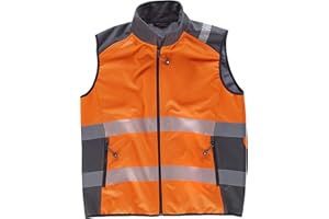 WORKTEAM CREATING STYLE AT WORK WORKTEAM Chaleco Softshell de Trabajo Alta Visibilidad, Cintas Reflectantes Discontinuas, Cortavientos, Impermeable e Interior de Alta Capacidad Térmica. Unisex