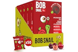 BOB SNAIL ROLL Bob Snail Fruit Roll Ups – Healthy Sweets Snacks, Real Dried Fruits, No Added Sugar, Vegan, Nut Free, Candy for Adults and Kids with Cherry – Bulk 50 pcs Rolls, 500g