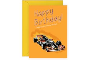 CENTRAL 23 Kartka urodzinowa dla mężczyzn - motyw samochodu wyścigowego F1 - kartka urodzinowa dla chłopca - dla męża chłopaka wujka siostrzeńca - w zestawie z zabawnymi naklejkami - wyprodukowano w