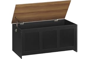 HOOBRO Storage Chest, Wooden Storage Bench, Wooden Storage Chest Trunk, Blanket Storage Box, Large Toy Chest, Shoe Storages Bench, 100 cm, U-Shaped Opening, Black and Walnut EBH141CW01