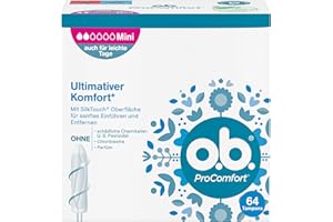 o.b. ProComfort Lot de 64 mini tampons pour journées légères/moyennes avec surface SilkTouch pour un confort ultime et une protection fiable