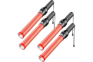 RoadHero 4 Pack Traffic Batons, 16 Inch LED Traffic Control Batons, Night Safety Light Wands with 3 Flashing Modes, Air Marshaling Signal Wand Plus White LED on Tip for Airport, Parking, Car Directing
