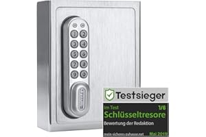 masunt Schlüsselsafe 1120 E Code | innovative Online-Codevergabe aus der Ferne | elektronischer Schlüsseltresor aus massivem V2A Edelstahl | Aufbruch-sicher | wetterfest | Silber