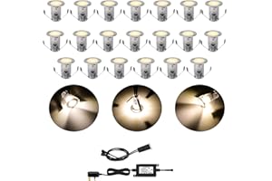 CISLAN LED Decking Lights,Φ15mm 0.4W/pc Waterproof Plinth Deck Lights with Light Sensor, High Brightness Warm White Buried Garden Light, Pack of 20