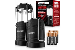 SUBOOS Batteridrivna campinglyktor, 2 x ljusare LED-campinglampor med magnetisk bas och hopfällbar krok, bärbar campinglampa för orkaner, nödsituationer, hem, skjul och mer, 2-pack