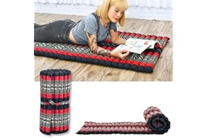 Leewadee - Foldable Floor Mattress - Japanese Roll Up Futon -Trifold Tatami Mat- Guest Floor Bed - Camping Mattress - Thai Massage Mat, Kapok Filled, Black Red