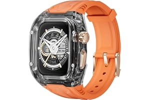 Delidigi Kompatibel mit Apple Watch Armband Series 9/8/7/6/5/4/SE/SE2/SE3 45mm 44mm mit Schutzhülle, Robustes Sport TPU Armband mit Durchsichtige Gehäuse für Männer Frauen Orange