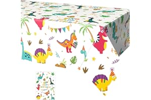 FunHot Dinosaur Tablecloth, Colorful Dinosaur Table Cover, 54 x 108 Inch Rectangle Dinosaur Print Tablecloth for Kids Boys Dinosaur Birthday Prehistoric Dino Themed Party Decorations