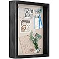 THE WHITE SHOP Shadow Box Frame Shadow Box Display Case with Removable Glass Window and Soft Linen Back Memory Box for Memorabilia Photos Awards Medals Weathered/Black