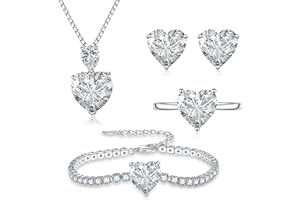 Loutade Silver Jewellery Set for Women, 925 Sterling Silver 4-Piece Fashion Heart Necklace, Earrings, Ring, Bracelet Set with Cubic Zirconia