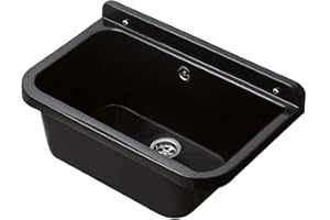 ADGO Lavello Industriale, per Garage, Lavanderia, Officina, Sifone, Kit di Montaggio, Lavandino, Resistente alle Intemperie (55 x 34 x 21 cm, Nero)