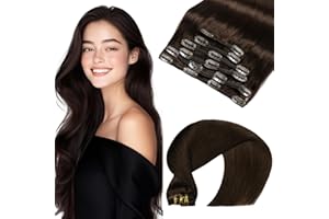 VINBAO Extension Clip Capelli Veri 55cm #2 Marrone Scuro Extension Capelli Veri Clip, Lisci Estensioni Dei Capelli 6pcs Umani Capelli Estensione Con Capelli 120g (#C2, 22")