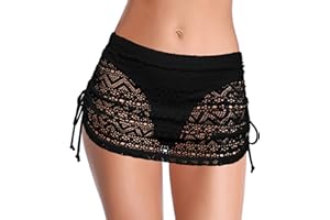 SHEKINI Falda De BañO Plisada para Mujer con Parte Inferior De Bikini Incorporada Falda De Playa De NatacióN De Cintura Alta Ahuecada