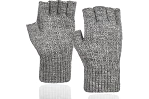 QICEDER Gants d'Hiver Demi-Doigts Mitaines Tricotées sans Doigts Gants Extensibles Chauds pour Hommes et Femmes Gants tricotés d'hiver d'opération d'ordinateur Gants pratiques
