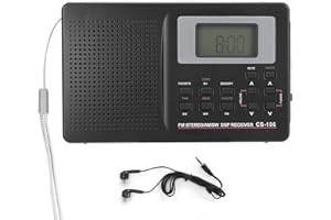 KIKYO CS‑106 Full Band Radio, Mini Portable Stereo FM/AM/SW/MW/LW/TV Receiver with Digital Clock Earphone