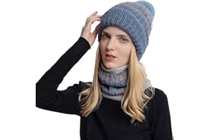 Adicloz Bonnet Echarpe Femme Hiver, Laine Bonnet Femme Hiver Pompom, Cache Cou Polaire Hiver Chaud, Doublure Molleton Doux Chapeau et Foulard Chic pour Hiver Cadeau
