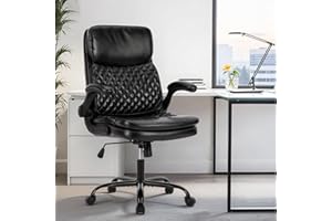 COLAMY Home Office Desk Chair 125kg, Executive Leather Office Chair with Padded Flip-up Arms, Adjustable Height and Tilt Lock, Tufted Black