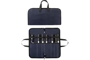HYUXNT Chefs Knife Roll Bag, 16OZ Waxed Canvas Knife Bag, Portable 7 Slots Knife Case, Multi-Function Cutlery Knives Pouch Holder Knife Wrap Wallet Storage Bag for Home Kitchen Traveling Camping (Blue)