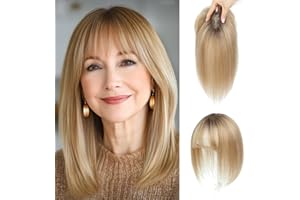 UIPEUBO Hair Toppers for Women Real Human Hair Toppers with Thinning Hairpieces for Women with Bangs 10 Inch Upgrade Swiss Lace Base Human Hair Topper for Cover Gray Roots（4T1016）