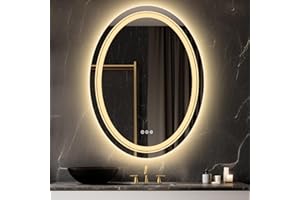LUVODI Espejo de Baño Moderno con Luz Led Pared Ovalado Antivaho 60x80 cm con Doble Funte de Luz Ajustable Retroiluminación Interruptor Táctil para Baño Tocador Dormitorio Tienda Estética,Hotel,etc