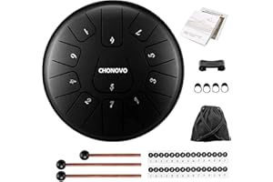 CHONOVO Zungentrommel Steel Tongue Drum 11 Noten 6 Zoll D-Dur Mini Handpan Drum Trommel Schlagzeug mit SchnüRbeutel Notenheft SchläGel StäNder Fingerschutz Aufkleber für Yoga Meditation,Schwarz