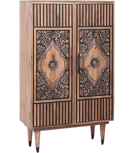Armoire Vintage En Bois Massif De Manguier - 188 Cm De Haut, Style Marocain
