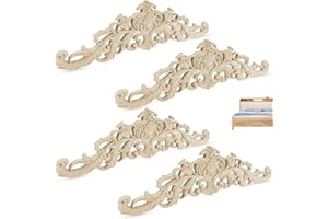 GZjiyu 4 Stücke Ornamente für Möbel, Holzschnitzerei Holzornamente Onlay Applique für Dekoration Tür, Schrank, Möbel, Fenster, Spiegel, Schminktische