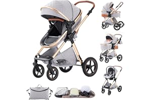 BEBBY Carrito Bebe 3 en 1, Empuje Bidireccional Reversible，Cochecitos Combinados Portátil Plegable，3 Piezas Empuje Bidireccional Reversible, Cochecito Bebe Marco de Aleación Aluminio H2-GREY
