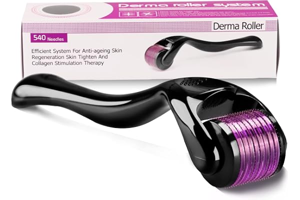Derma Roller- 540 micro-aiguilles en titane - Pour la régénération de la peau, les soins du visage, stimuler la repousse des cheveux/la croissance de la barbe, réduire la chute des cheveux (0.5MM)