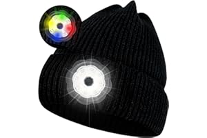 ZHSX LED Lighted Beanie Hat, USB Rechargeable Beanie Hat with Light Built in, Unisex Head Torch Hat Hands Free Headlamp Cap for Men Women for Christmas, Black