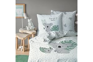 MATT & ROSE Parure de Lit Enfant 140x200 cm Koalas | 100% Coton | Oeko-TEX | Housse de Couette Enfant 140x200 cm + 1 Taie d'oreiller 63x63 cm Imprimées Réversibles | Blanc