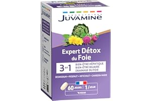 JUVAMINE - Expert Detox du Foie 3-en1 - Artichaut - Charbon Marie - Desmodium - Pissenlit - Detox et Drainage du Foie - Bien-être Hépatique - 60 Jours - Fabriqué en France