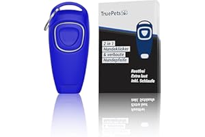 TruePets® 2in1 Hundeklicker - Clicker Inkl. Hundepfeife - Klicker Hund - Bestens geeignet für die Hundeerziehung - Clicker Doog - Klicker Katze - Clickertraining Katze - Katze/Hunde Pfeife (Blau)