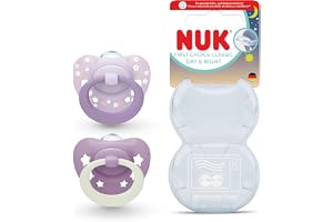 NUK First Choice Classic Night Nappflaskor | 0-6 månader | Ortodontiska nappar som lyser i mörkret | 95% acceptans hos bebisar**