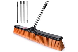 MASTERTOP Scopa Giardino 60cm in Acciaio Inox, Scopa Esterni con Manico Lungo 145cm e Setole Rigide, Scope Foglie per Terrazze, Pavimenti, Vialetti, Cortile