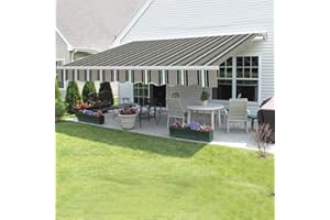 GREEN BAY Greenbay Manual Awning - 2.5x2m Multi-Stripe Retractable Sun Shade Canopy Shelter with Crank Handle for Patio Garden Outdoor