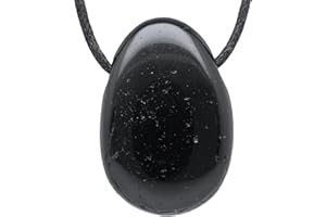 Lebensquelle Plus Colgante en forma de gota de turmalina negra con correa de piel, colgante de piedras preciosas de calidad