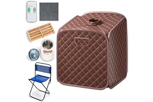 RELAX4LIFE Portable Steam Sauna, Folding Full Body Spa Sauna Tent with 9 Levels Temperature, Timer, 1000W Generator, Chair & Foot Massage Roller, Personal Slimming Detox Therapy Sauna Cabin (Coffee)