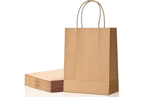 HURUC 10 Pcs Brown Paper Bags With Handles, Large Paper Gift Bags, Eco-Friendly Kraft Shopping Carrier Bags for Wedding, Christmas, Easter, Birthday Parties & Merchandise Retail 25x31x12cm