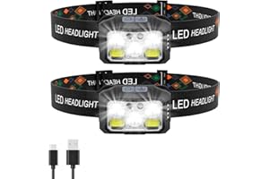 CIRULLI Set di 2 Torcia frontale, Lampada frontale led ricaricabile con 6 Modalità di Illuminazione,Impermeabili,angolo Regolabile,1200 Lux luce frontale per Jogging,Escursionismo,Campeggio